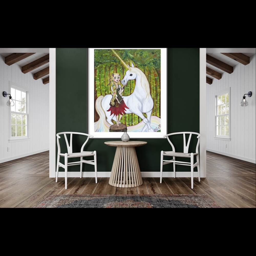 Unicorn Fern Forest Encounter Art Print Oil Painting Book Illustration Fantasy - Picture 10 of 10